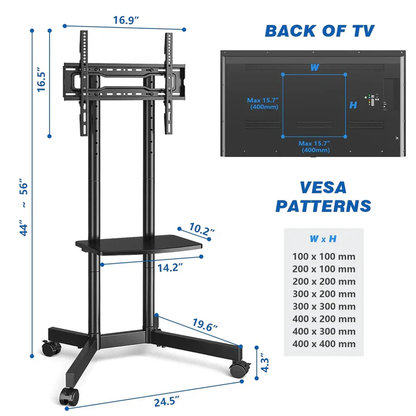 Portable TV Cart with Storage Shelf