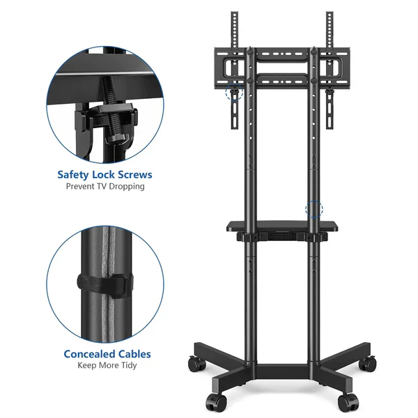 Portable TV Cart with Storage Shelf