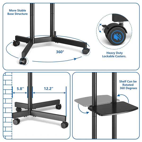 Portable TV Cart with Storage Shelf
