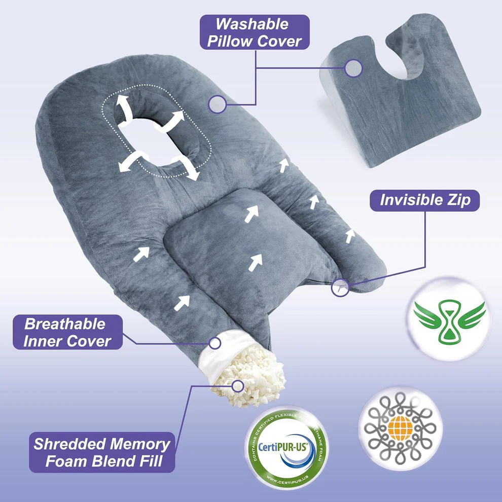 Contour Pillow for Post Surgery Stomach Sleep Support