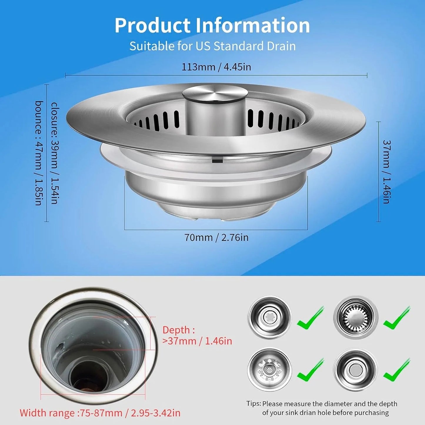 Durable Metal Drain Sink Filter