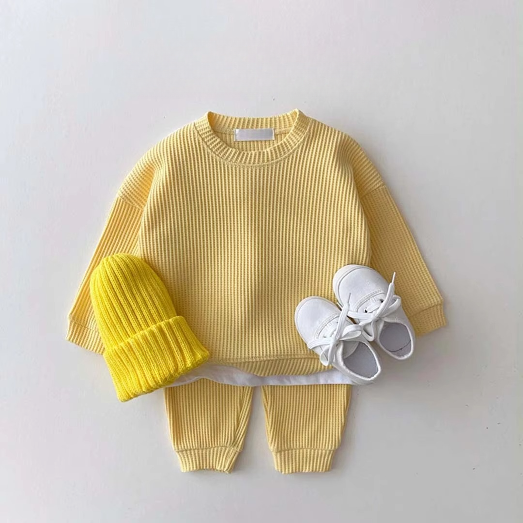 Soft Baby Boy Waffle Cotton Sweat Suit Set