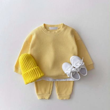 Soft Baby Boy Waffle Cotton Sweat Suit Set