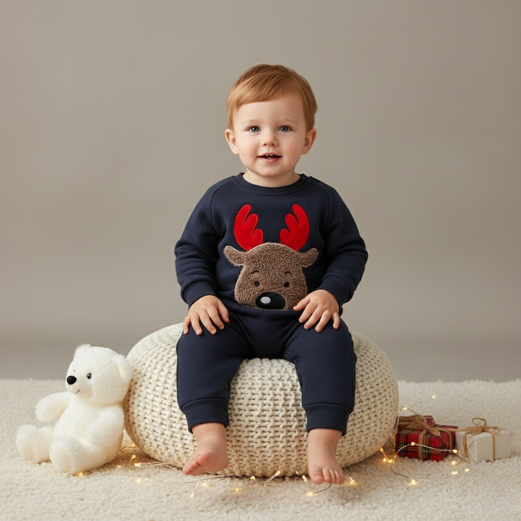 Soft Holiday Reindeer Baby Romper Suit