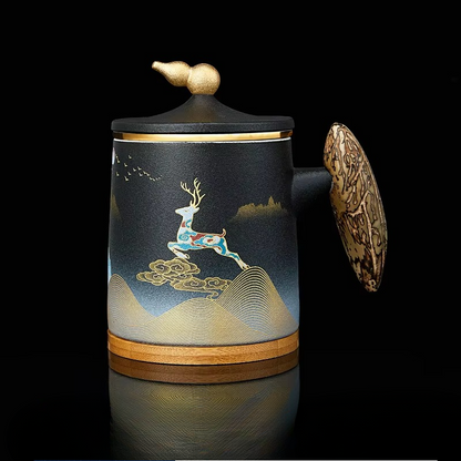 Big Ceramic Coffee Mug with Lid and Insulated Handle