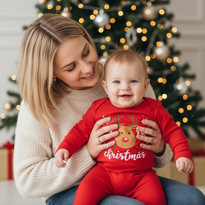 Cute Red Baby Christmas Romper Long Sleeve Bodysuit