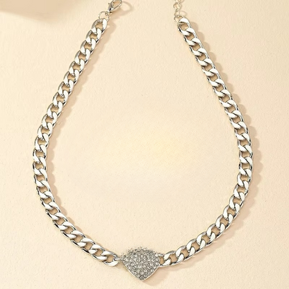 Shining Heart Pendant Chain Necklace in Silver Gold