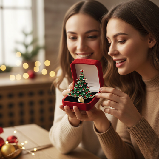 Sparkly Holiday Tree Pin Brooch for Men and Women - Hehif