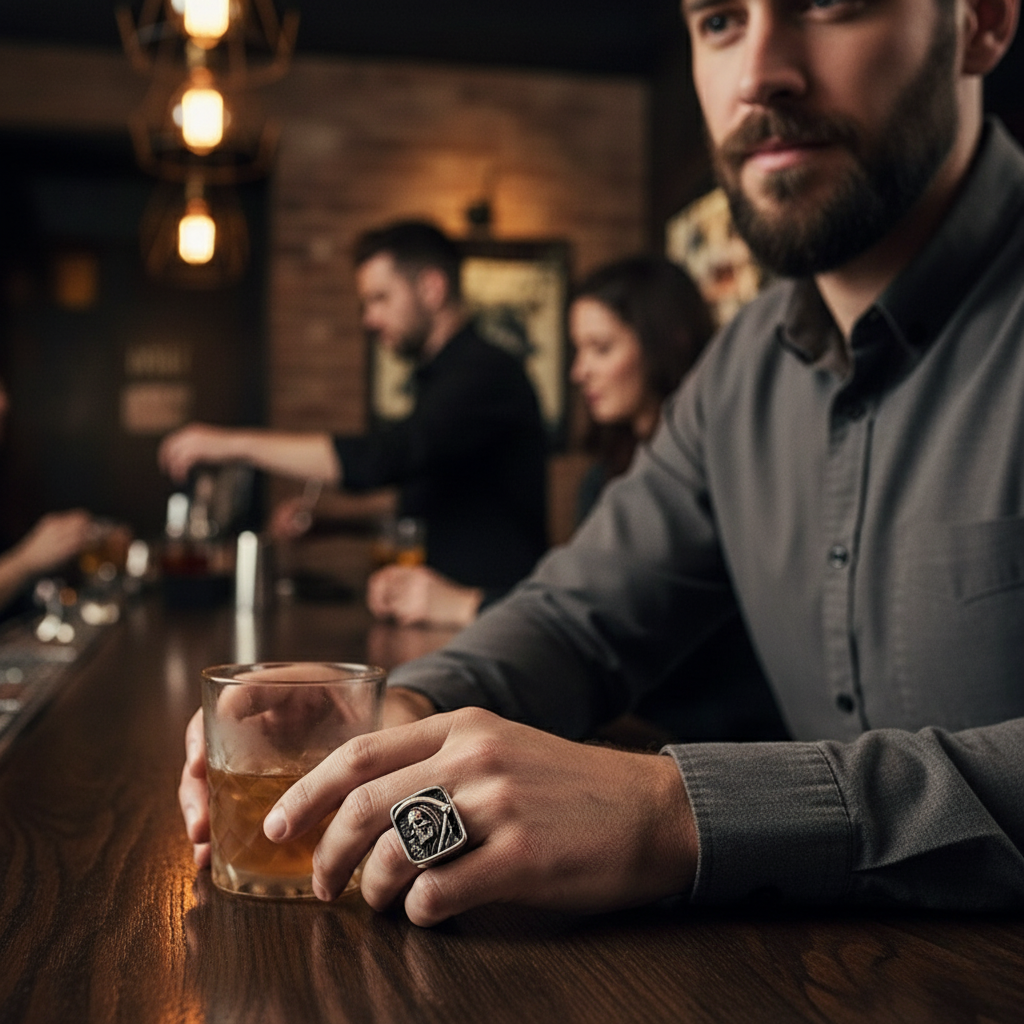 Edgy Skull Men's Ring, Stainless Steel Biker Jewelry