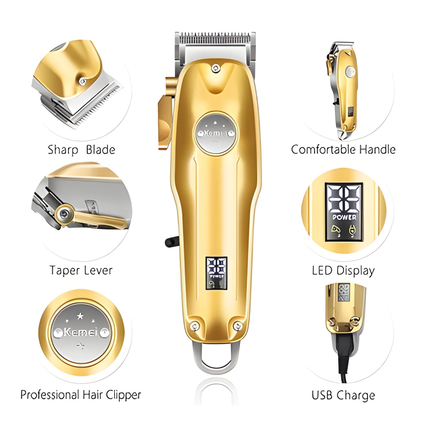 Premium Men's Cordless Gold Hair Trimmers Set