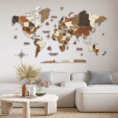 Unique Wooden Map Wall Decor with Colorful Push Pins