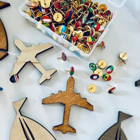 Unique Wooden Map Wall Decor with Colorful Push Pins