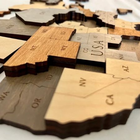 Unique Wooden Map Wall Decor with Colorful Push Pins