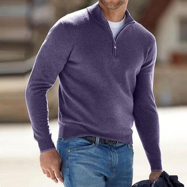 Warm Zip Neck Merino Wool Sweater - Hehif