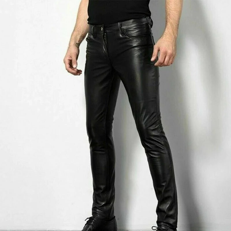Trendy Skinny Leather Trousers - Hehif