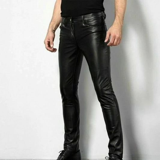 Trendy Skinny Leather Trousers - Hehif