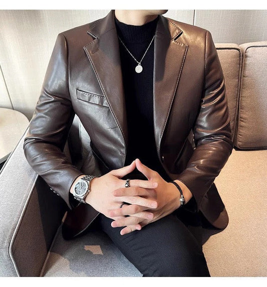 Classic Brown Leather Jacket for Men - Hehif