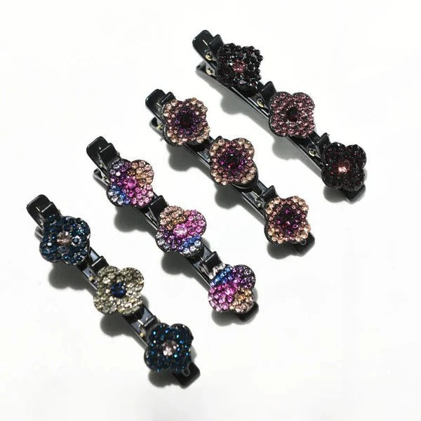 Shiny Gemstone Braided Hair Barrettes - Hehif