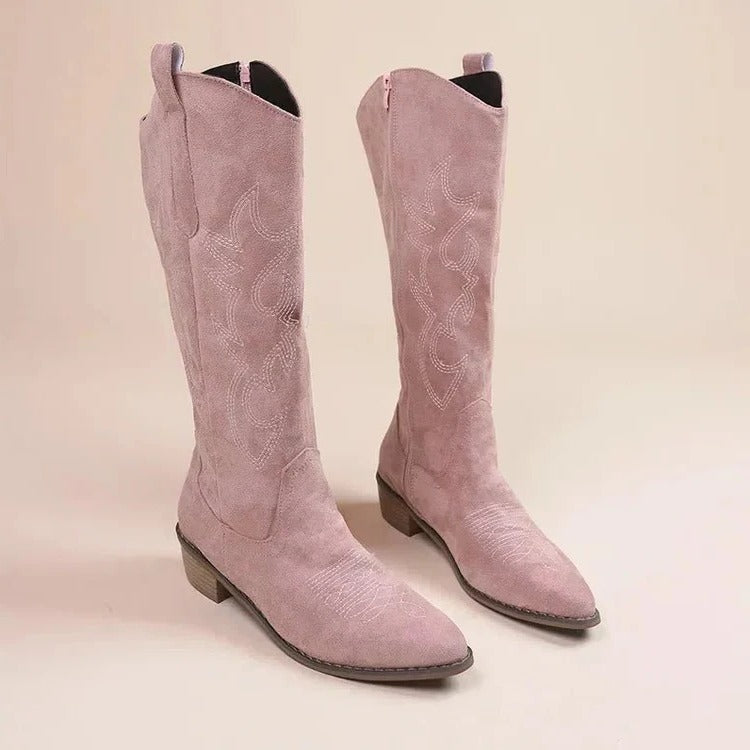 Mid Calf Western Riding Boots - Hehif