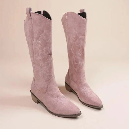Mid Calf Western Riding Boots - Hehif
