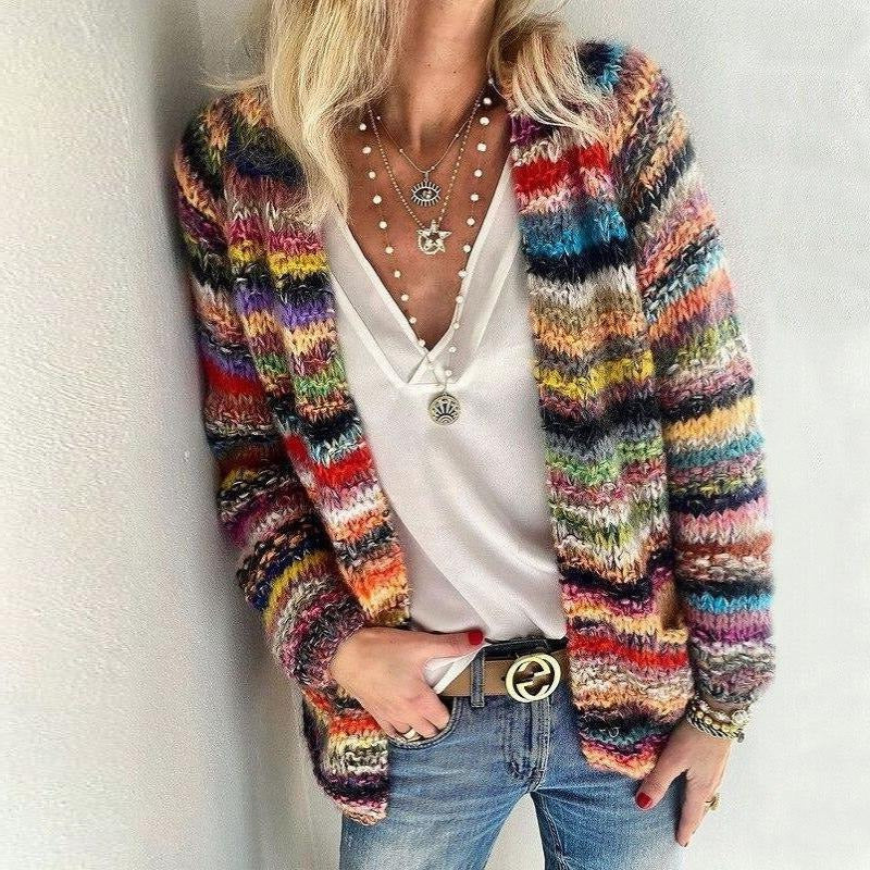 Colorful Open Front Sweater