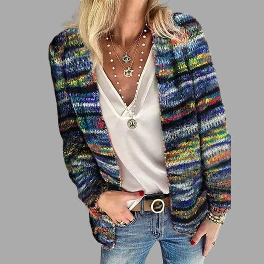 Colorful Open Front Sweater - Hehif