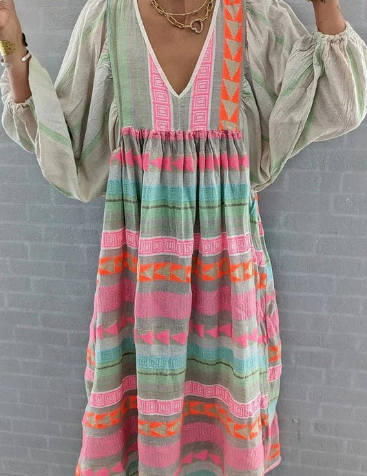 Colorful Flowy Summer Dress - Hehif