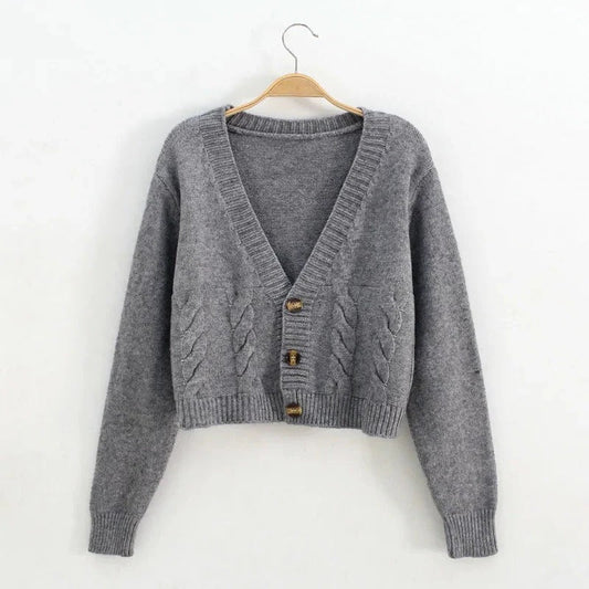 Relaxed Fit V-neck Sweater - Hehif
