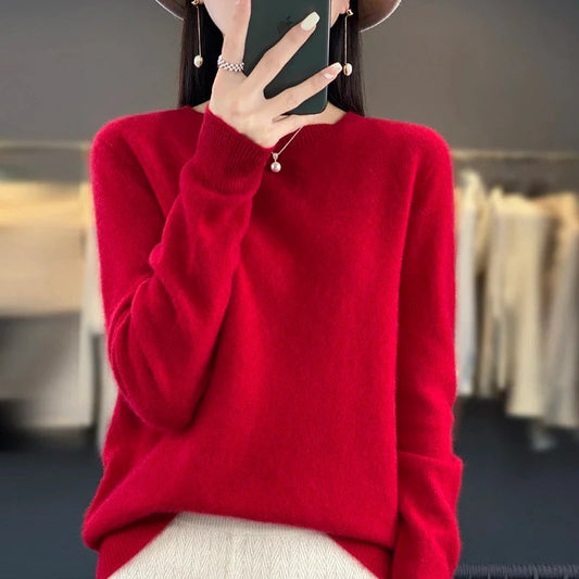 Pure Merino Wool Crew Neck Sweater - Hehif