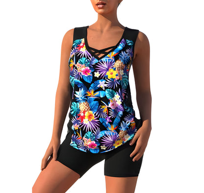 Women's Swim Tankini Set with V-Neck Top