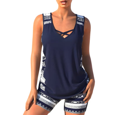 Women's Swim Tankini Set with V-Neck Top