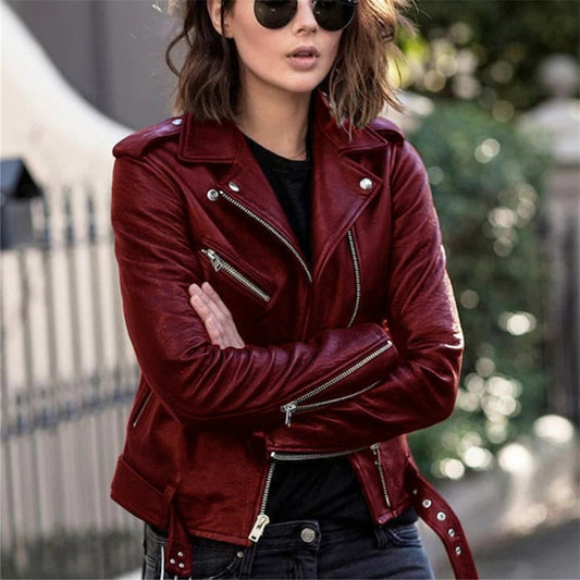 Premium Leather Biker Jacket in Classic Colors - Hehif