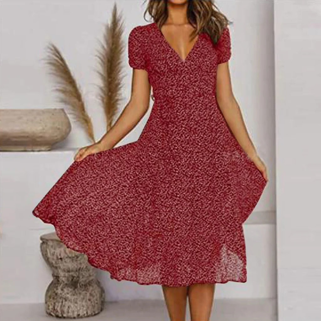 Flattering V-Neck A-Line Dress with Flowy Hem