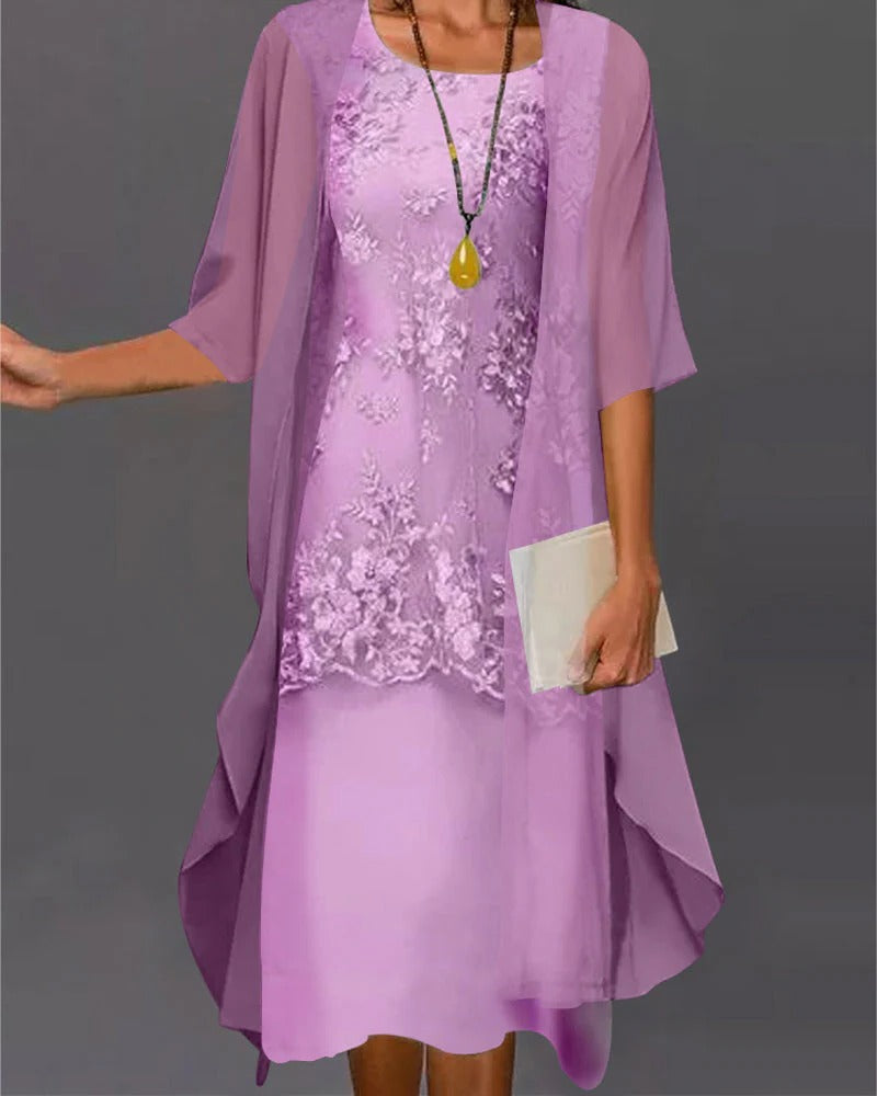 2 Piece Flowy Women's Chiffon Dress - Hehif