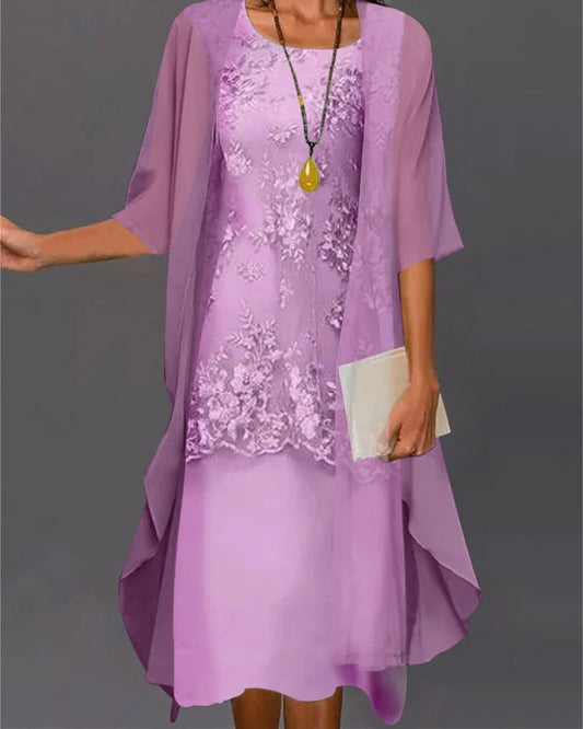 2 Piece Flowy Women's Chiffon Dress - Hehif