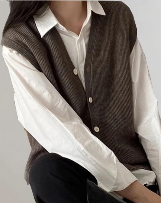 Cozy Cable Knit Button Vest - Hehif