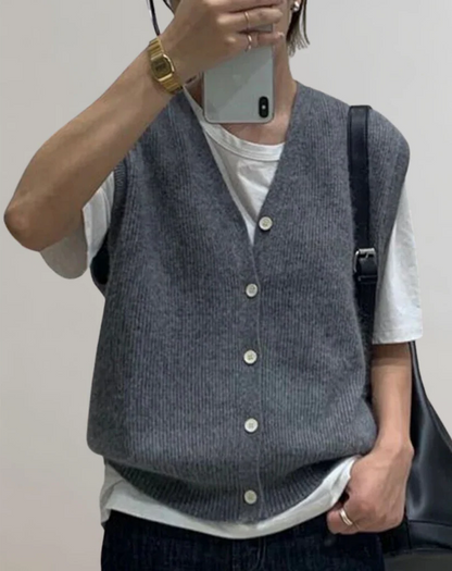 Cozy Cable Knit Button Vest