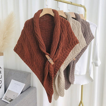 Stylish Crochet Wrap with Faux Leather Clasp - Hehif