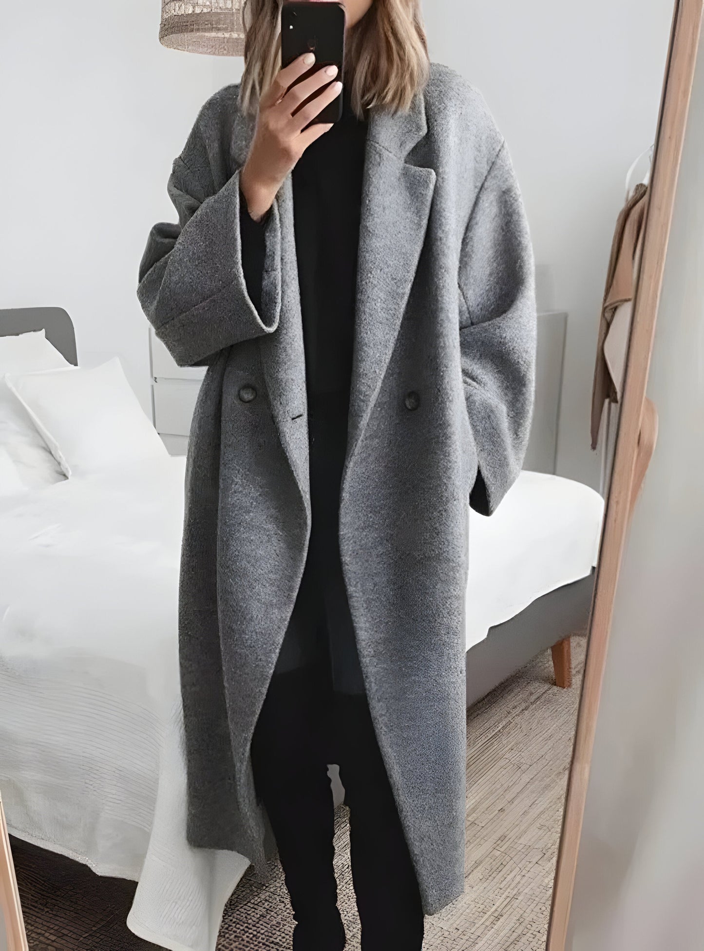 Luxury Women's Long Cashmere Trench Coat - Hehif