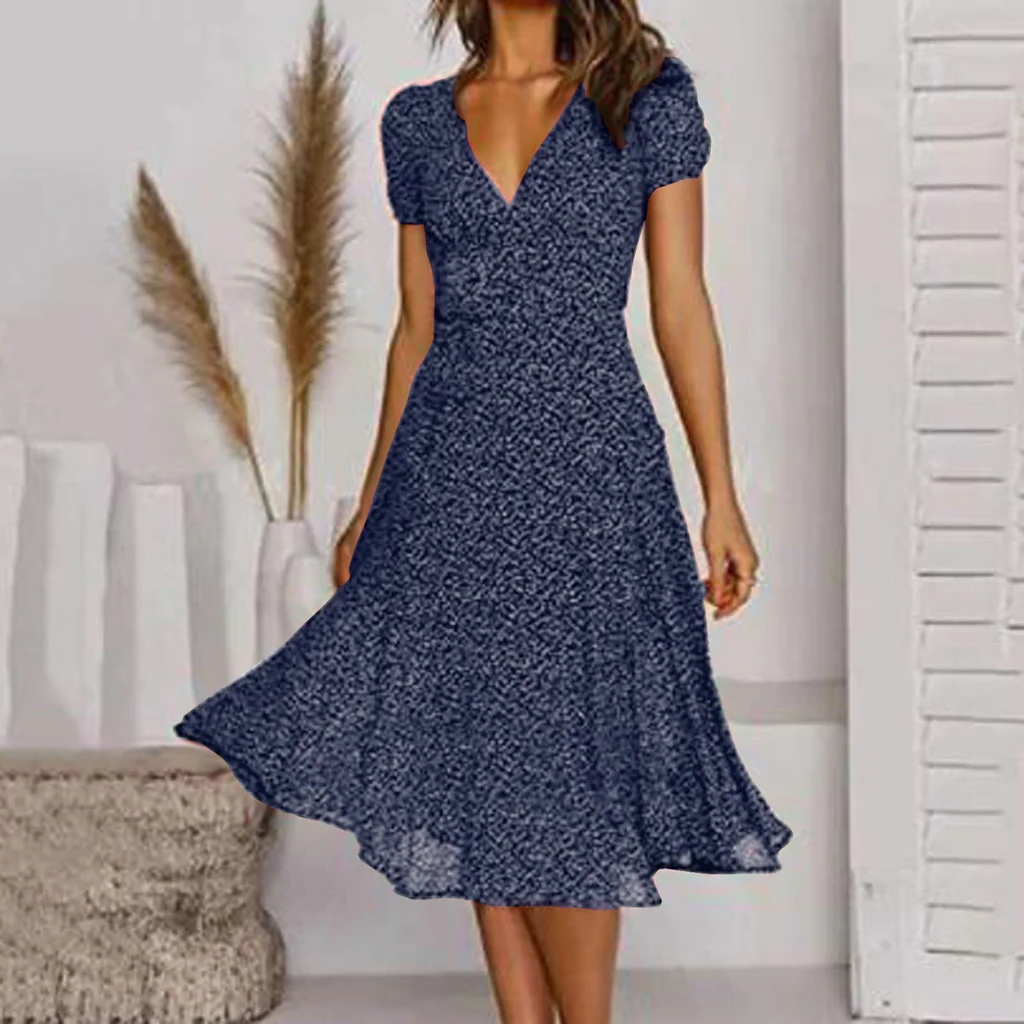 Flattering V-Neck A-Line Dress with Flowy Hem