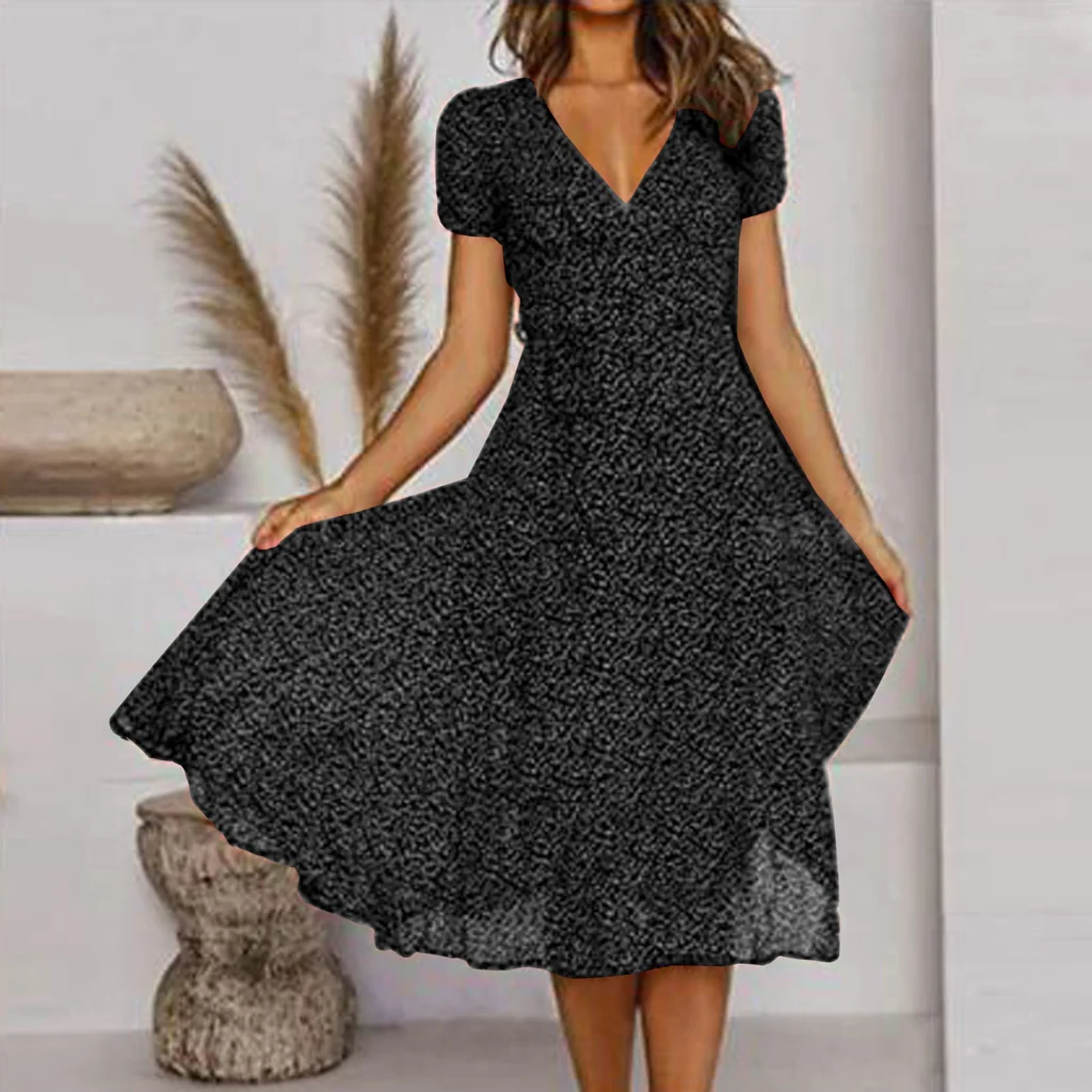 Flattering V-Neck A-Line Dress with Flowy Hem