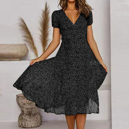 Flattering V-Neck A-Line Dress with Flowy Hem