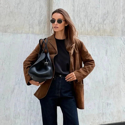 Relaxed Fit Suede Coat for Women - Hehif