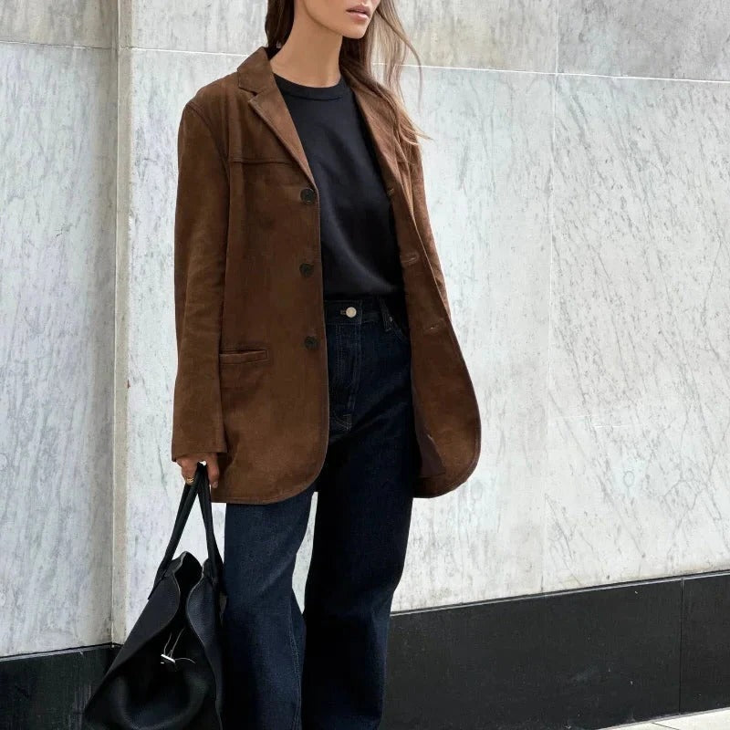Relaxed Fit Suede Coat for Women