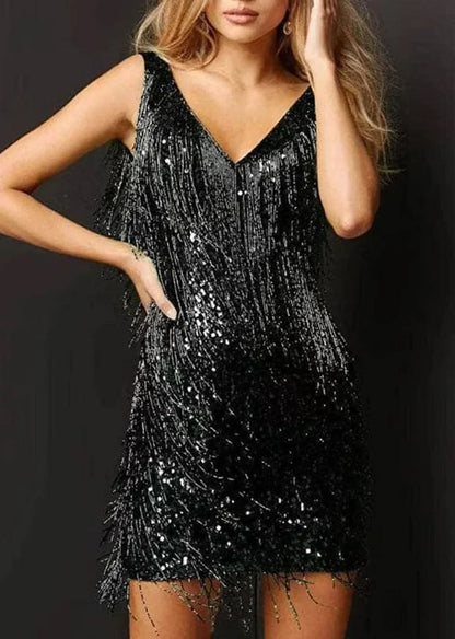 Glamorous Party Dress with Glitter and Fringe