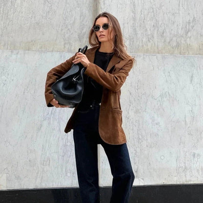 Relaxed Fit Suede Coat for Women