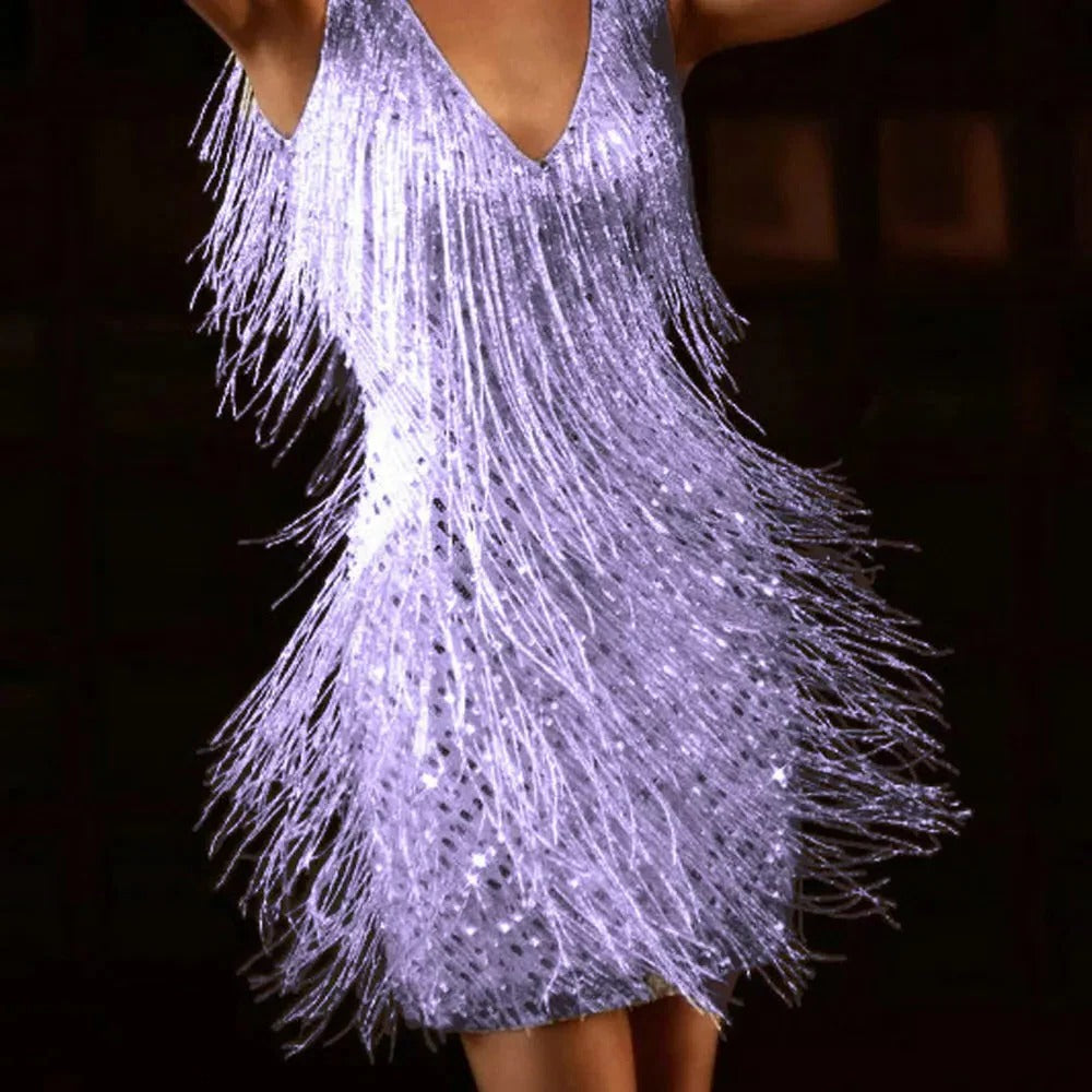 Glamorous Party Dress with Glitter and Fringe