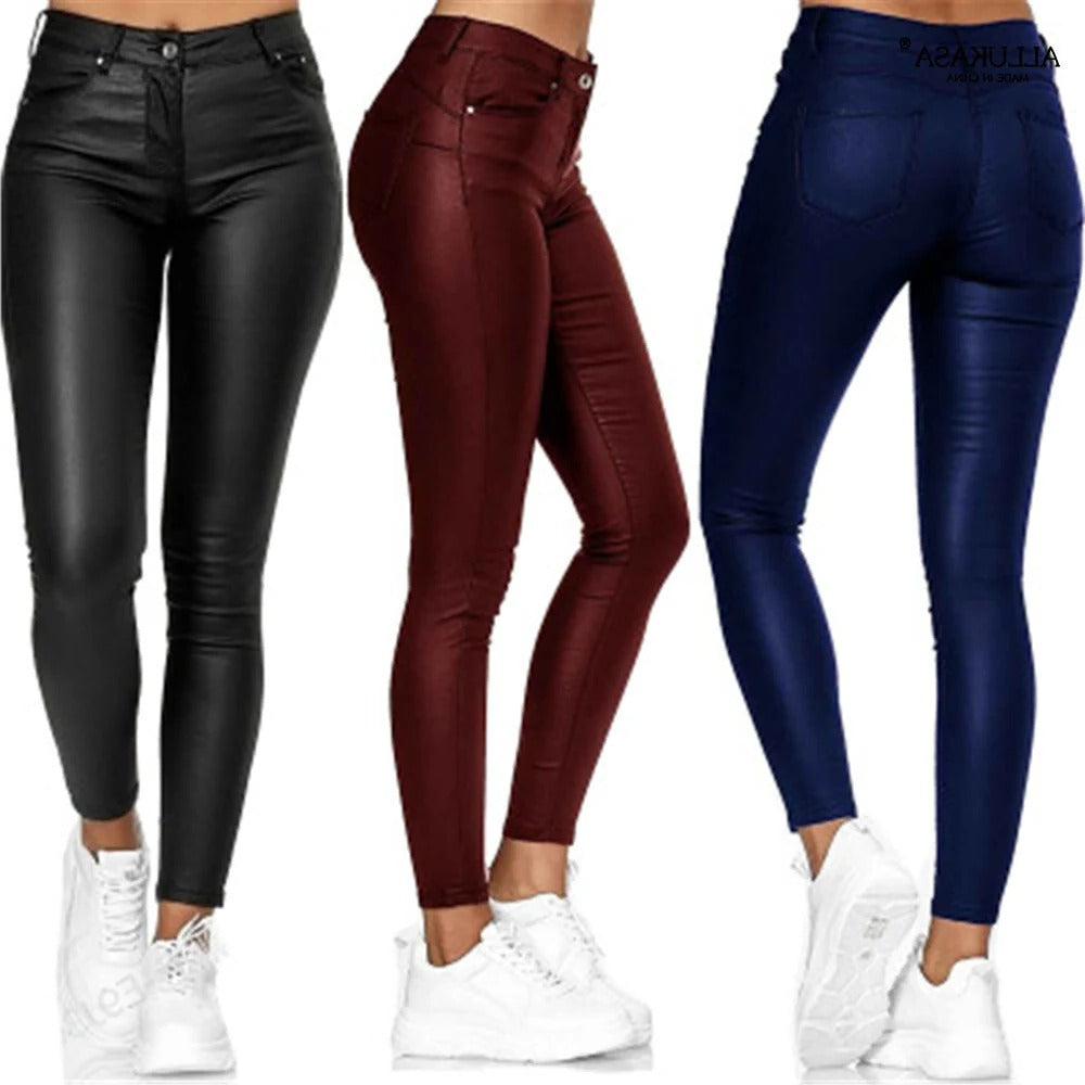 Flexible Faux Leather Trousers
