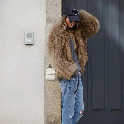 Ladies' Soft Fake Fur Coat