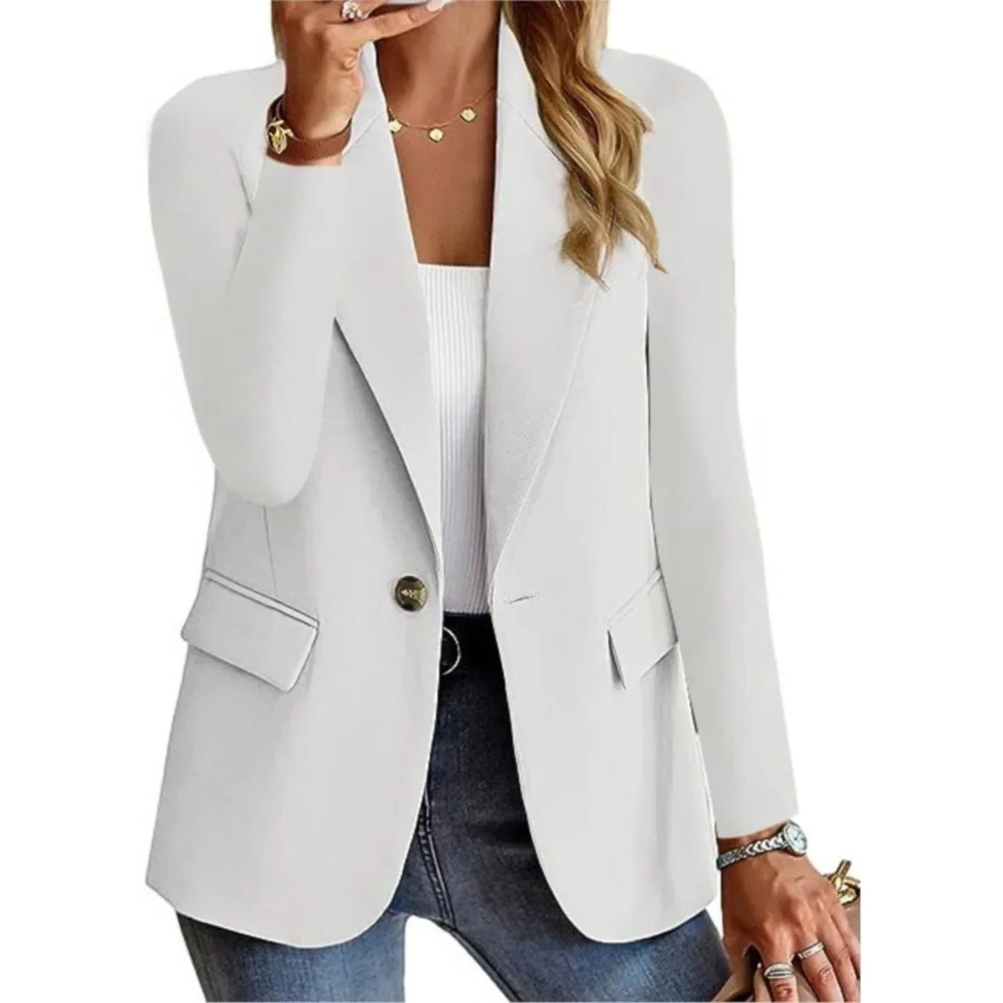 Women's Classic Fit Blazer with Pockets and Buckle Closure